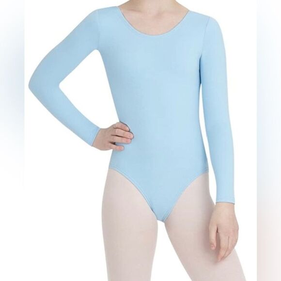 Capezio Girls' Team Basics Long Sleeve Leotard size l color light blue - Picture 1 of 6